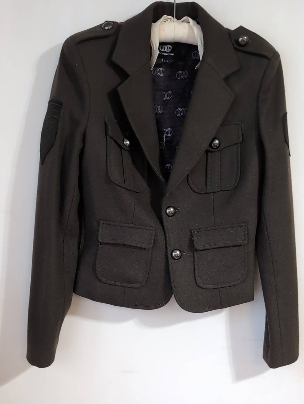 Dark Green Military-Style Button Front Blazer Jacket